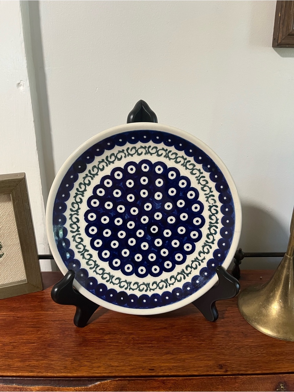 Zaklady Boleslawiec Polish Pottery Trivet Blue Green Peacock Eye Plate